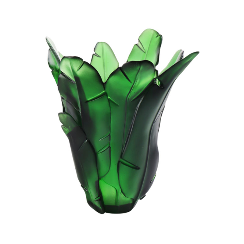 ของตกแต่งบ้านแจกันแก้วใบตองสีเขียว