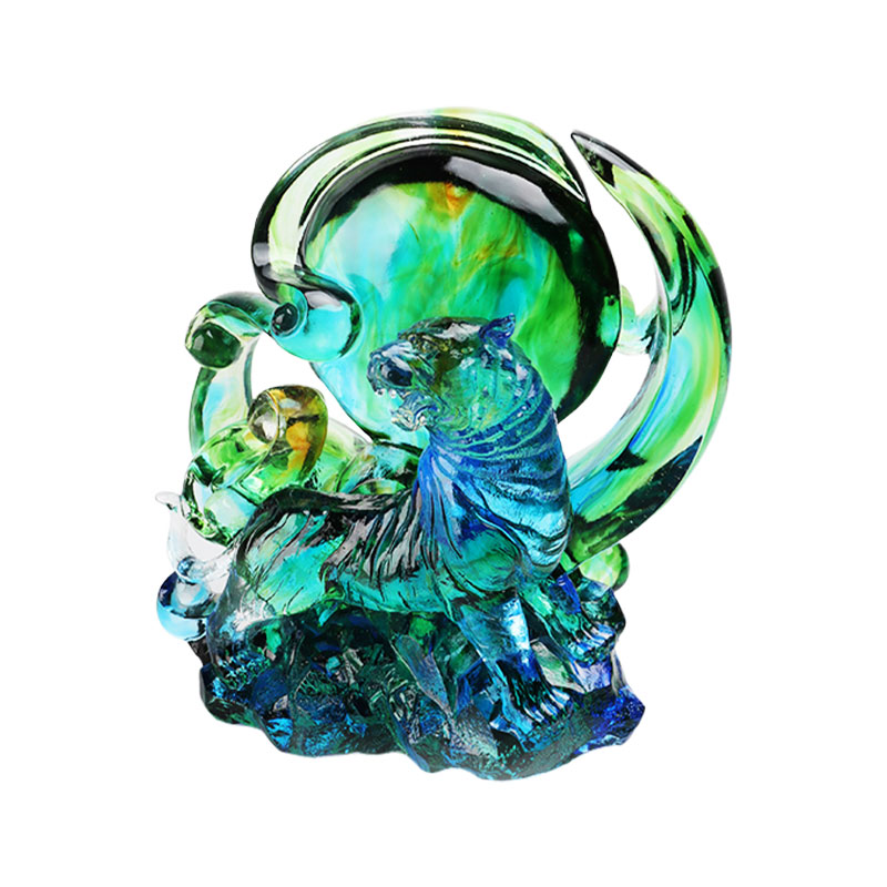 เครื่องประดับเสือแก้วคริสตัลใสสีฟ้าเขียว