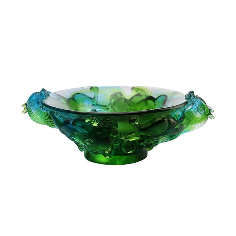 จานผลไม้แก้วใสสีเขียว