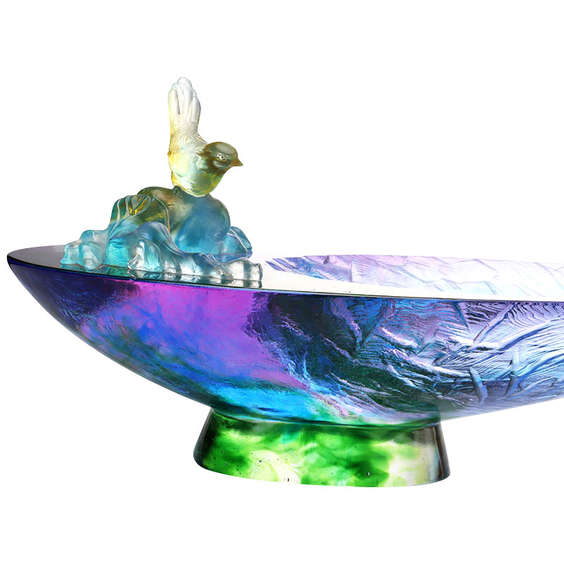 ชามใส่ผลไม้แก้วคริสตัลประดับนก