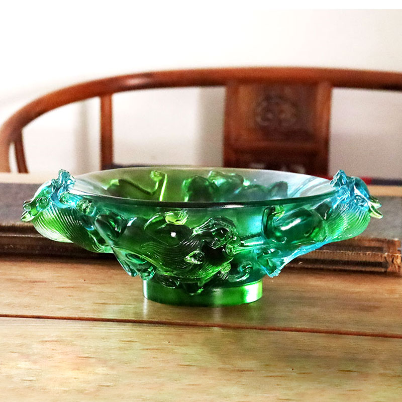 จานผลไม้แก้วใสสีเขียว