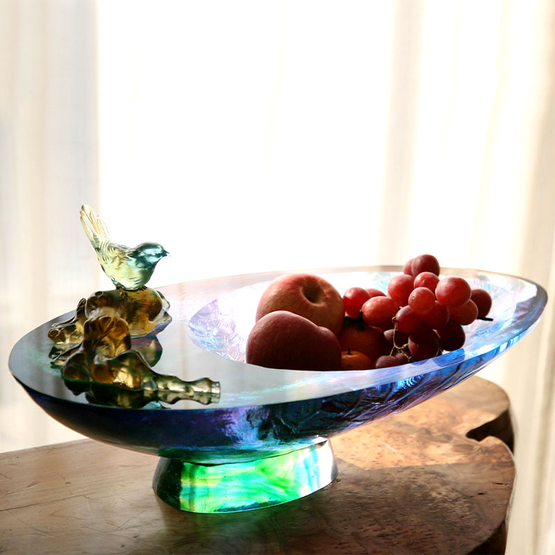 ชามใส่ผลไม้แก้วคริสตัลประดับนก