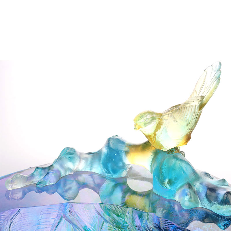 ชามใส่ผลไม้แก้วคริสตัลประดับนก