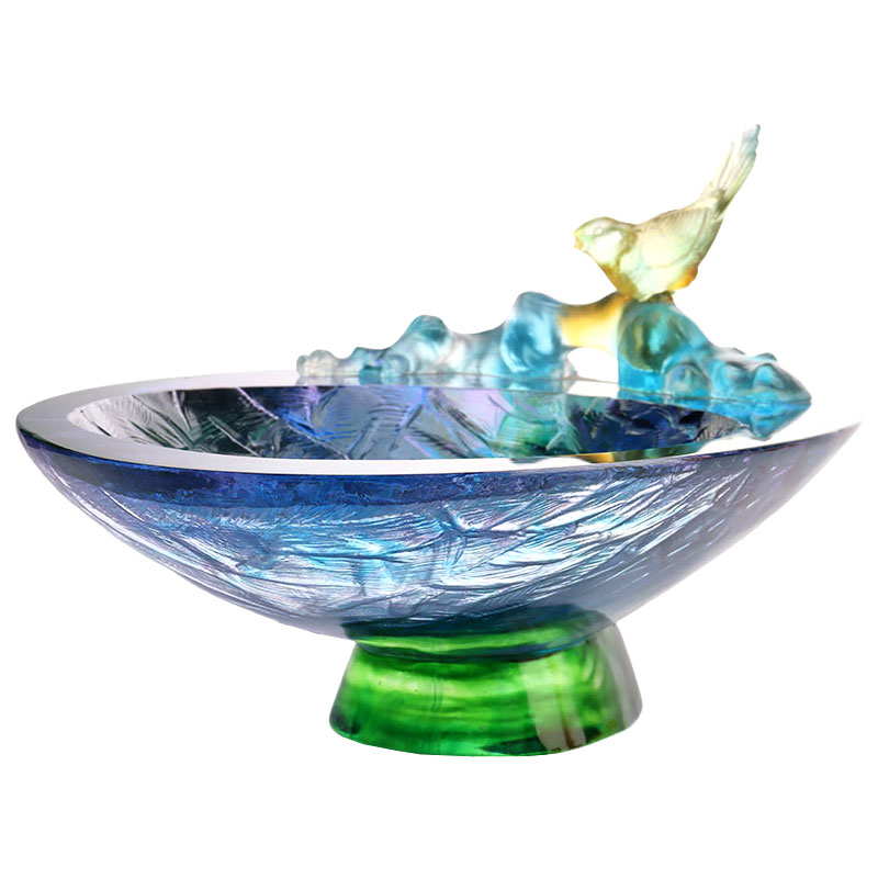 ชามใส่ผลไม้แก้วคริสตัลประดับนก