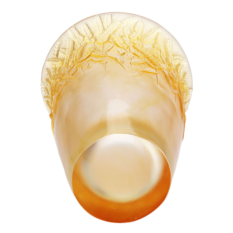 แจกันแก้วสีเหลืองอำพันพิมพ์ลายหูข้าวสาลี