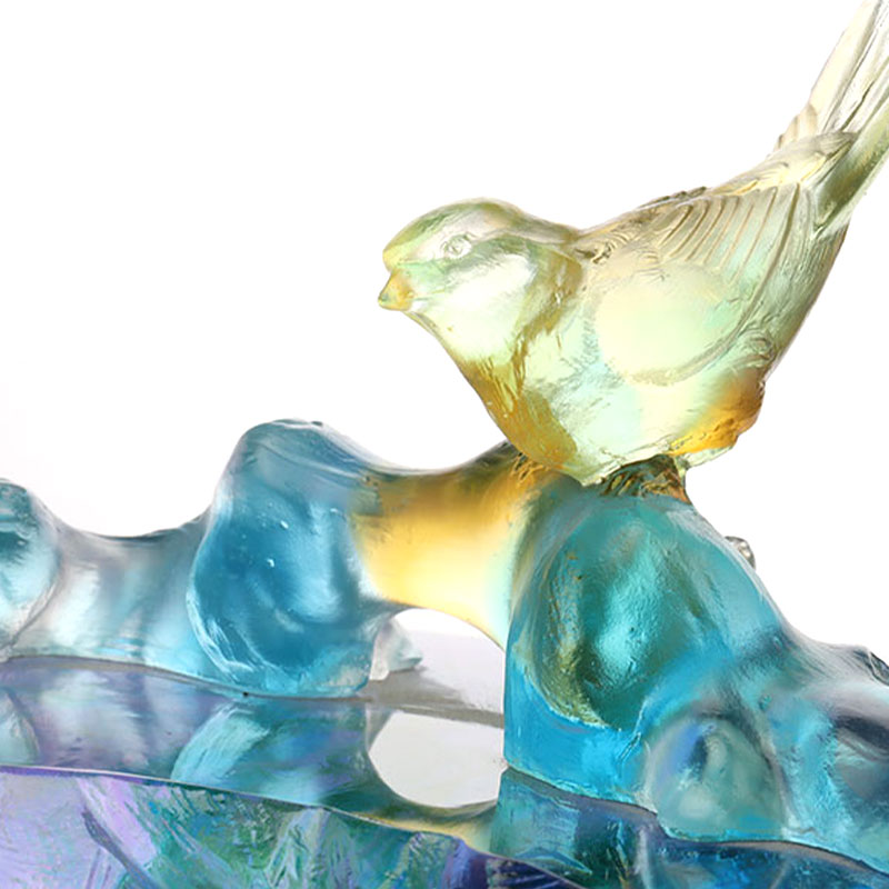 ชามใส่ผลไม้แก้วคริสตัลประดับนก