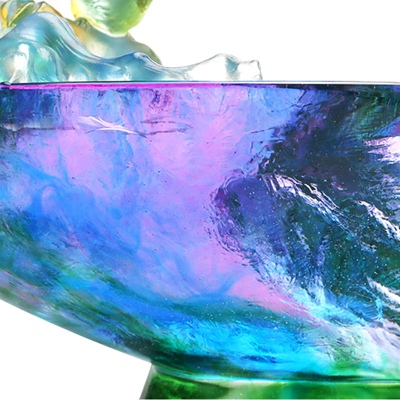 ชามใส่ผลไม้แก้วคริสตัลประดับนก