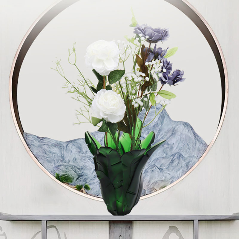 ของตกแต่งบ้านแจกันแก้วใบตองสีเขียว