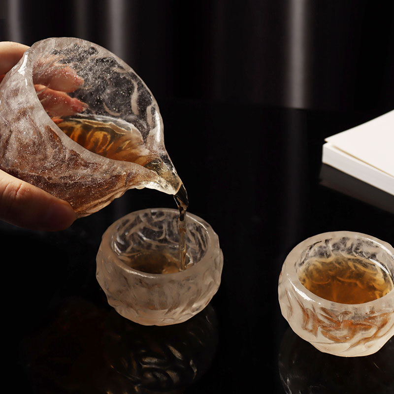 ชุดถ้วยชาแก้วใสลายฟองสำหรับใช้ในการประชุมโฮมออฟฟิศ