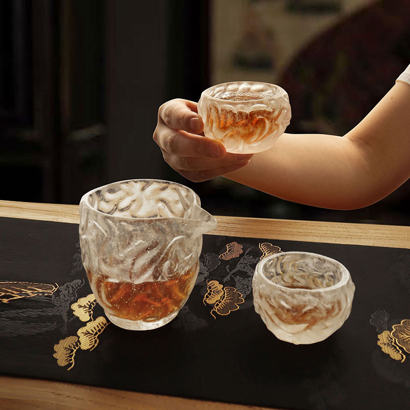 ชุดถ้วยชาแก้วใสลายฟองสำหรับใช้ในการประชุมโฮมออฟฟิศ